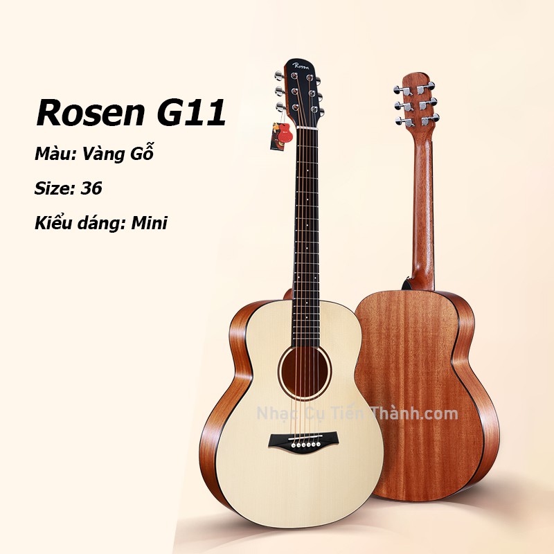 Đàn Guitar Acoustic Rosen G11 Mini Vàng Gỗ Gỗ Thịt 100% HÀNG CHÍNH HÃNG.