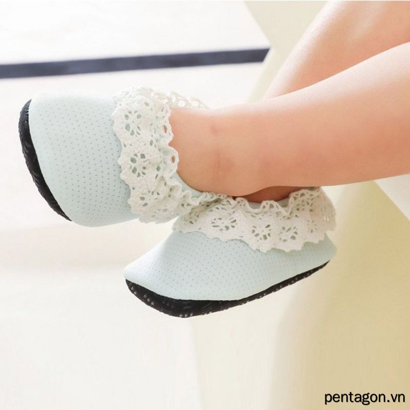Vớ Ren Mềm Chống Trượt Màu Trơn Dành Cho Em Bé Tập Đi