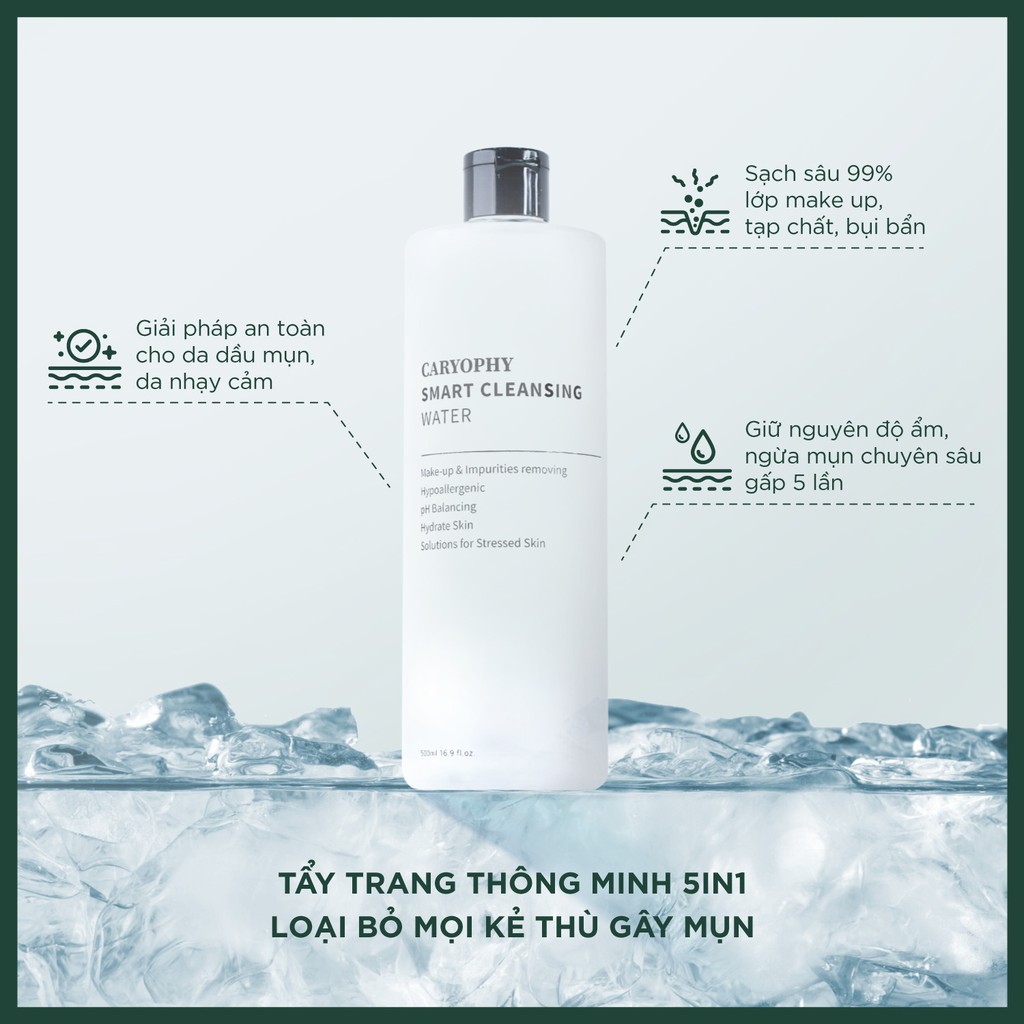 Nước tẩy trang làm sạch da ngăn ngừa mụn Caryophy Smart Cleansing Water (60ml - 500ml)