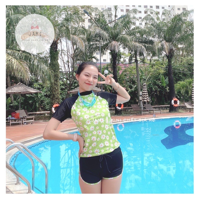 [Mã WASKT410K giảm 10K đơn 50K] Đồ bơi nữ kín đáo tay ngắn hoa cúc xanh quần đùi đồ bơi học sinh - atd38 | BigBuy360 - bigbuy360.vn