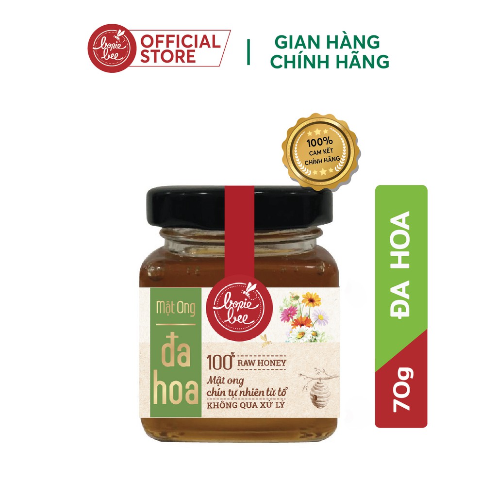 Mật ong Nguyên Chất Đa Hoa Bonie Bee - Chín Tự Nhiên Từ Tổ - Không Qua Xử Lý 70g