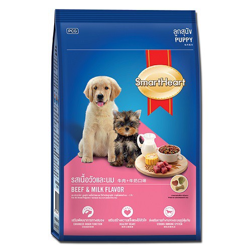 Hạt khô cho chó - Thức Ăn Cho Chó Nhỏ Puppy SmartHeart vị thịt bò và sữa 400g Phụ kiện Long Vũ