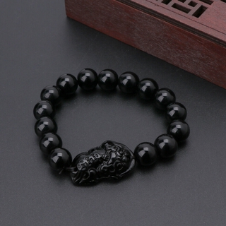 Vòng Tay Chuỗi Hạt Đá Vỏ Chai Màu Đen Độc Đáo