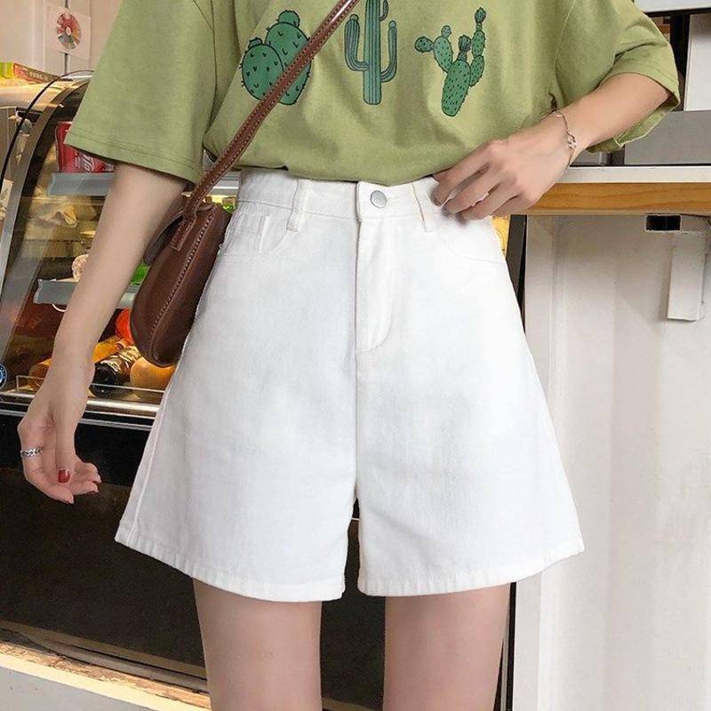 Quần Short Denim Lưng Cao Ống Rộng Theo Phong Cách Retro
