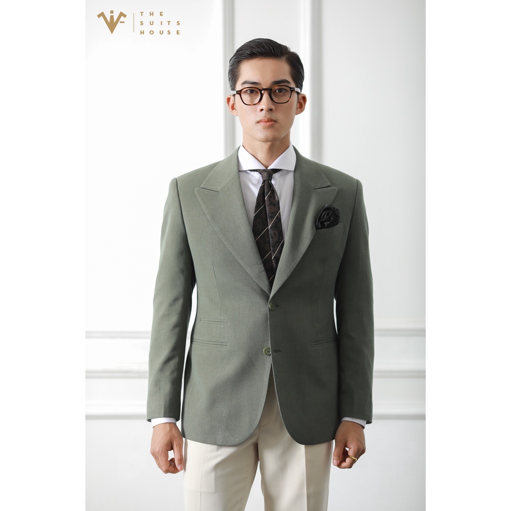 Vest nam satorial áo suit blazer, quần tây phối xanh rêu trắng kem, đứng form, chất vải WOOL - THE SUITS HOUSE