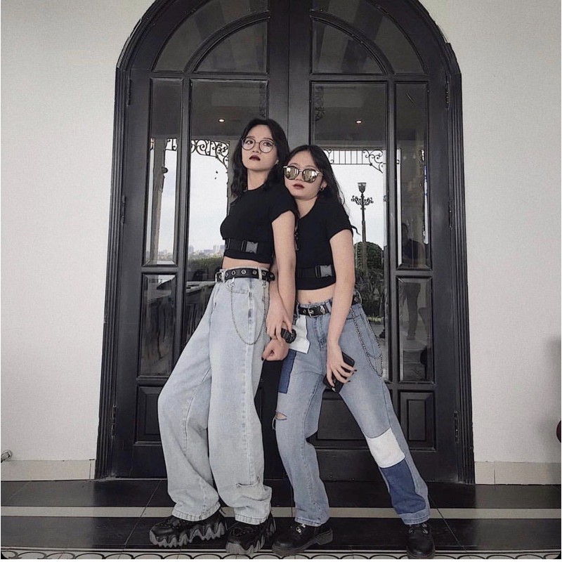 Quần baggy jean chắp vá | BigBuy360 - bigbuy360.vn