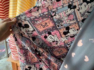Bộ Lụa Satin Mickey Tay Ngắn Quần Dài