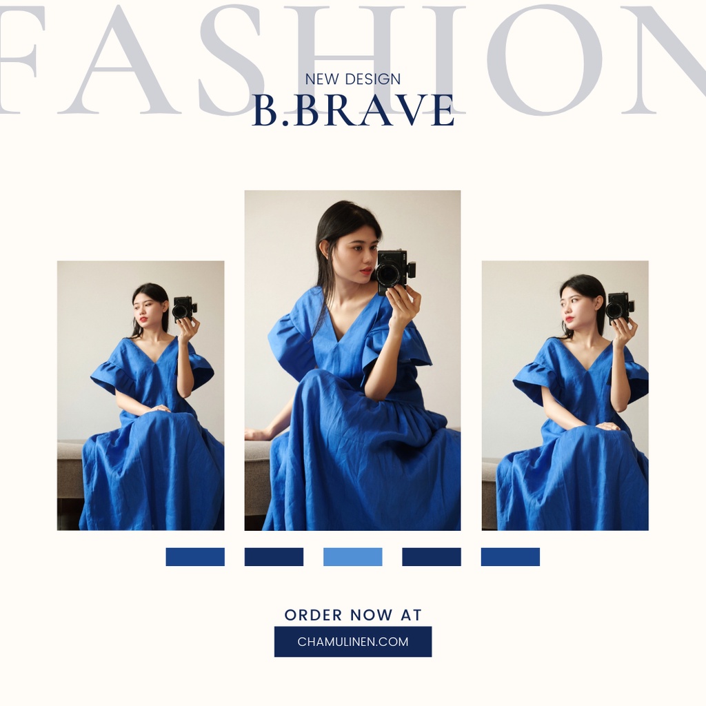 Đầm linen 100% hàng thiết kế tay cách điệu tùng xòe | B.BRAVE long linen dress | CHAMULINEN