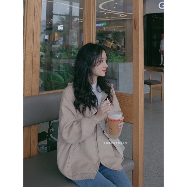 Áo khoác len khoá kéo có mũ, áo hoodie len ulzzang QC Bazic one
