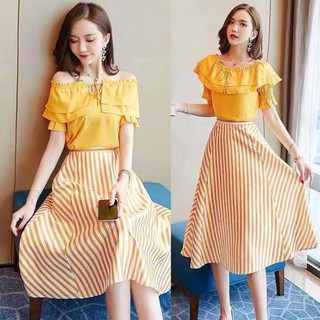 Set áo váy sọc kẻ hàn quốc - tt2018