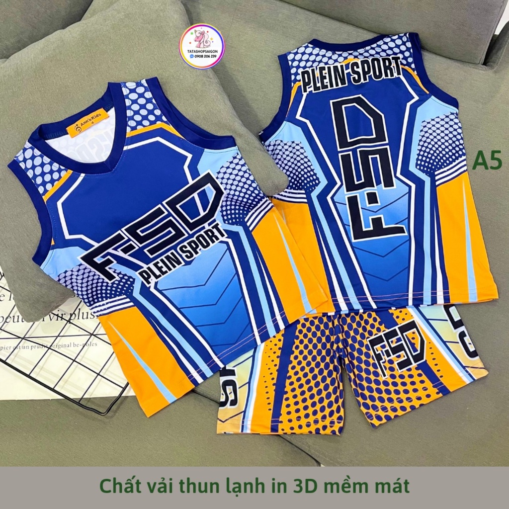 22 40kg Bộ ba lỗ thể thao cổ tim size đại cho bé trai thun lạnh in 3D mềm mát A5