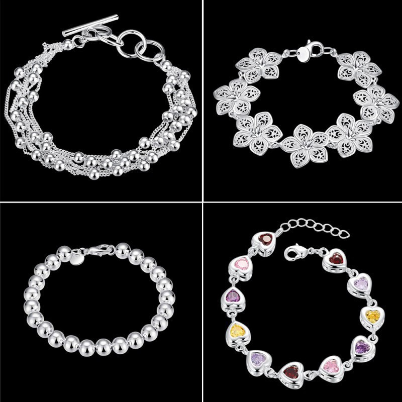 Women Elegant Silver Plated Crystal Jewellery Cuff Chain Bracelet Charm Bangle