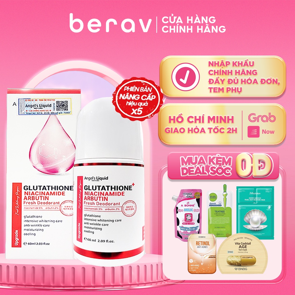 Lăn nách mờ thâm, dưỡng trắng da Angel's Liquid Glutathione plus Niacinamide Arbutin Fresh Deodorant 60ml - Che Tên Kín