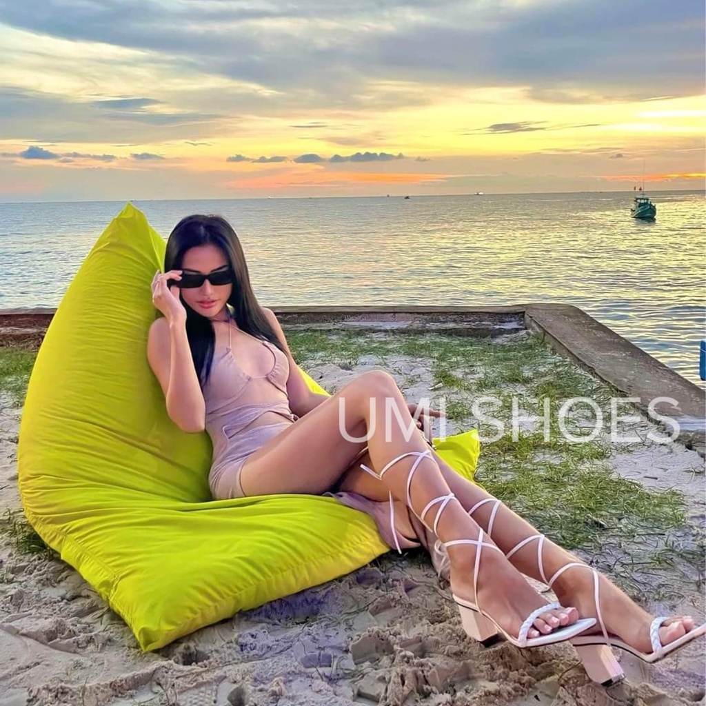[LOẠI 1] Giày sandal cao gót 6cm quai ngang cột dây mảnh quấn chân xoắn tết thắt bím phồng kiểu mới hot trend mũi vuông