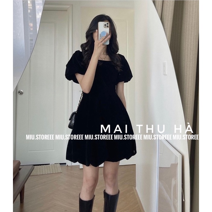 VÁY NHUNG TAY BỒNG XOÈ XINH MẶC TẾT VNTBXX