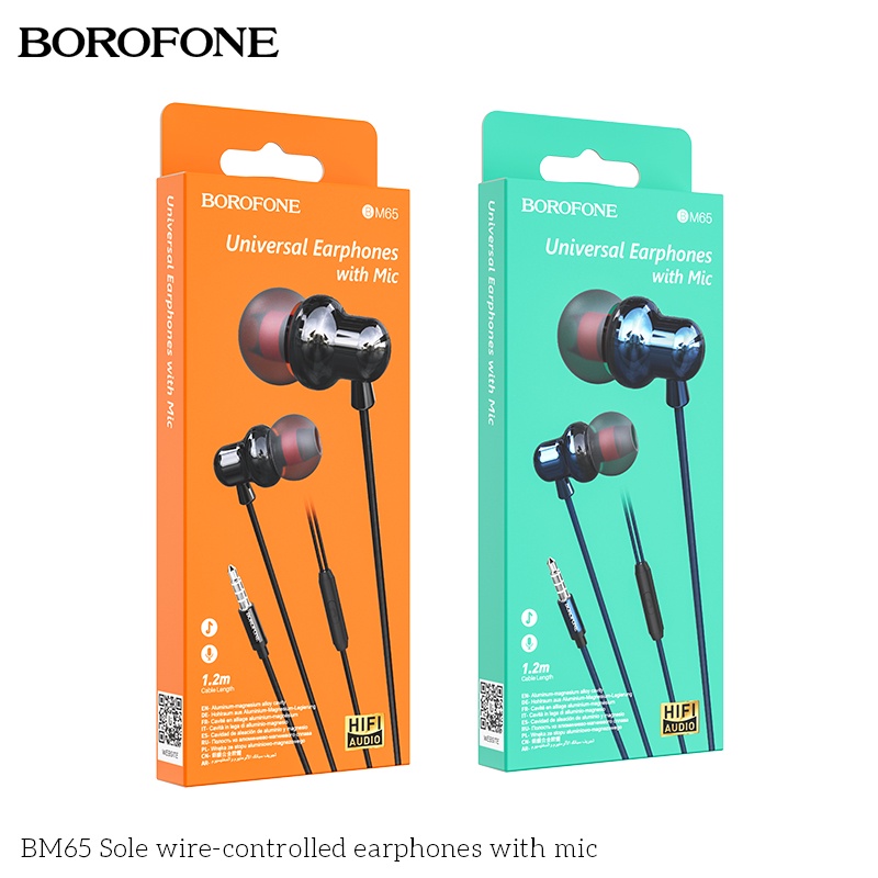 Tai nghe nhét tai BOROFONE BM65 chống ồn, nghe hay có mic đàm thoại, dây dài 1.2m - Chính hãng