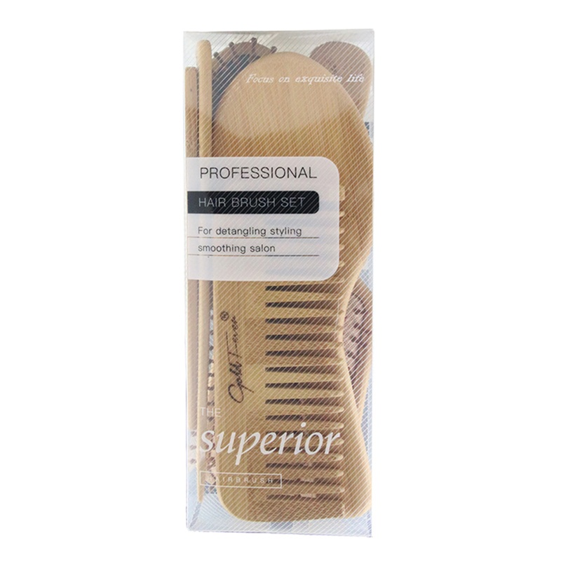 Set 6 Lược Chải Tóc Massage Da Đầu Bằng Gỗ Tre Chất Lượng Cao