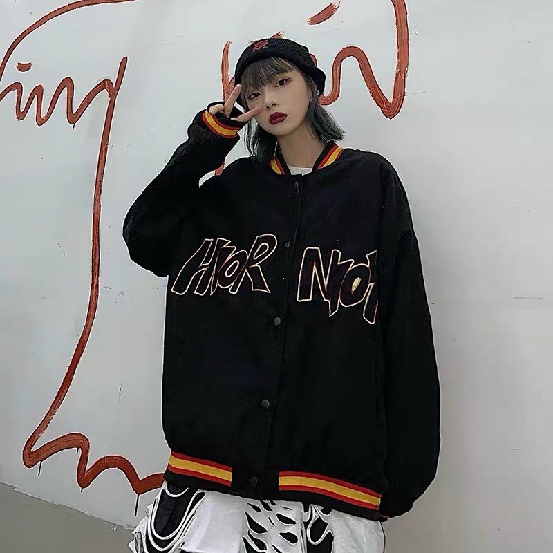 Áo Bomber Nhung gân thêu NOR cá tính mạnh - Form rộng Unisex Nam Nữ Couple | BigBuy360 - bigbuy360.vn