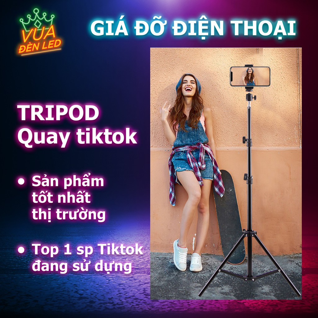 Giá Đỡ Điện Thoại Chụp Ảnh, Quay Tiktok, Chân Máy Tripod Cây Livestream Có Kẹp Chắc Chắn