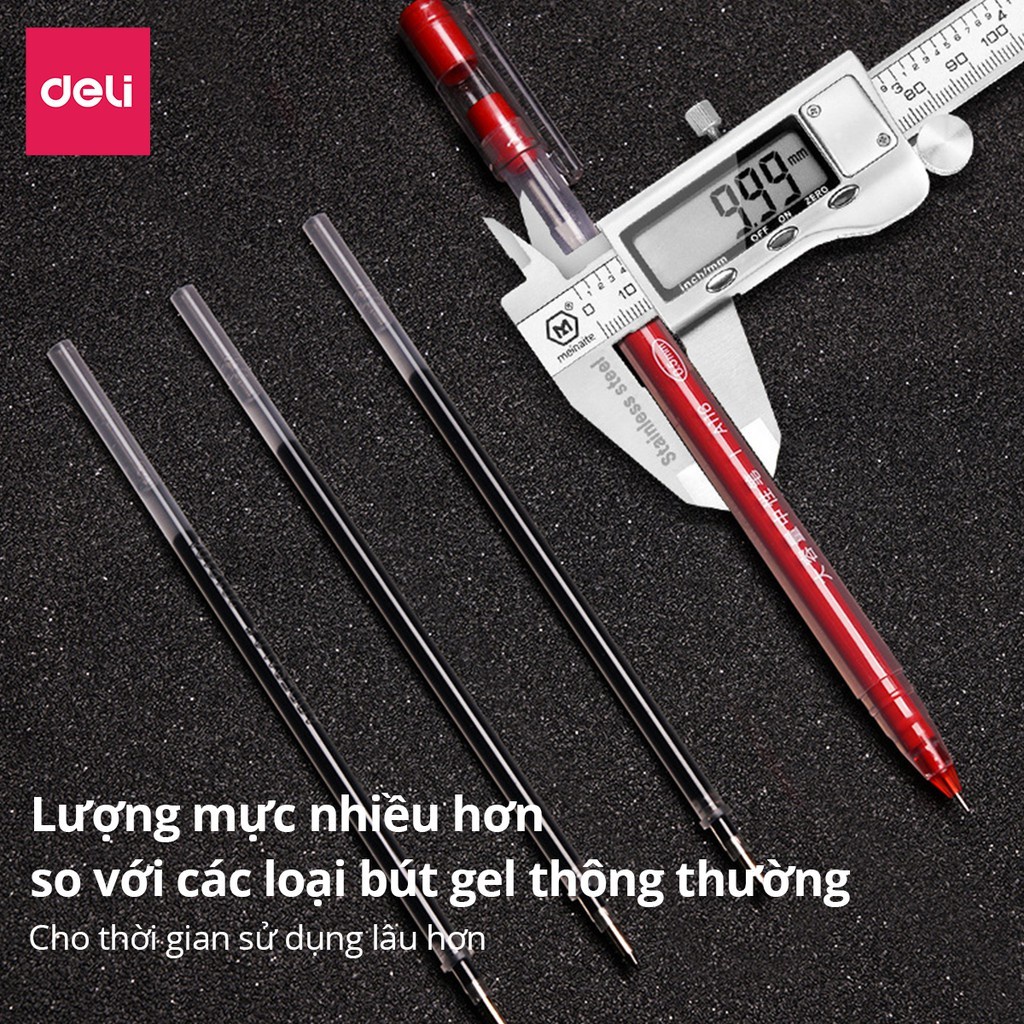 Bút gel mực nước văn phòng 0.5mm Deli ba màu xanh đen đỏ nhanh khô viết đều trơn tru lâu hết mực chất lượng cao - A116
