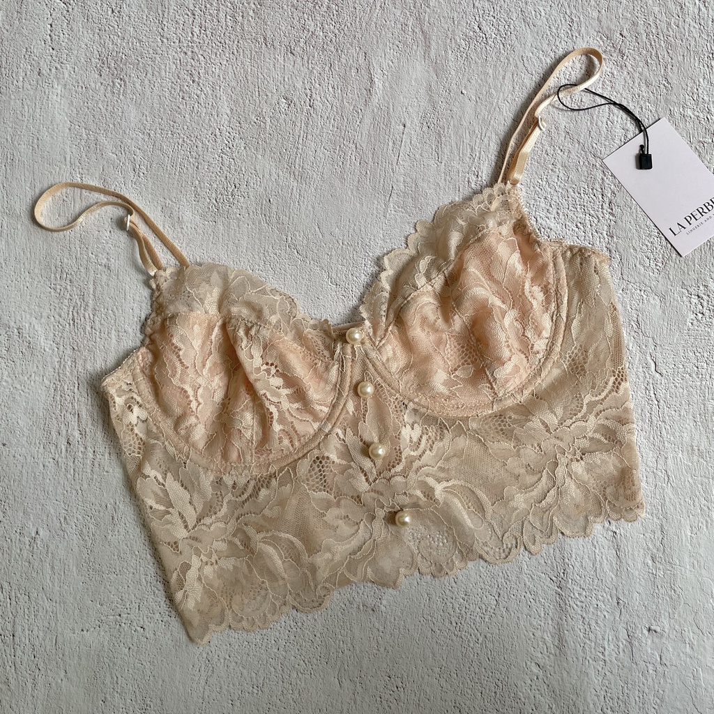 B11 | Áo Bra Ren Mềm Mại Đính Cúc Áo Lót Bralette Có Gọng Có Mút Nâng Ngực La Perbra - B11