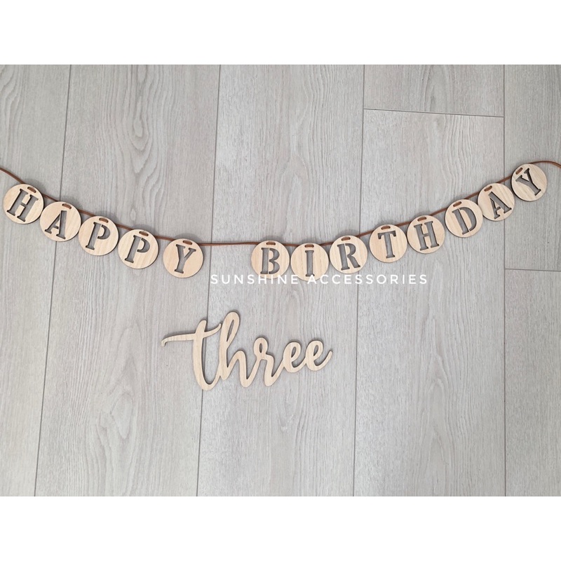 Dây chữ Happy Birthday bằng gỗ tự nhiên style Hàn Quốc