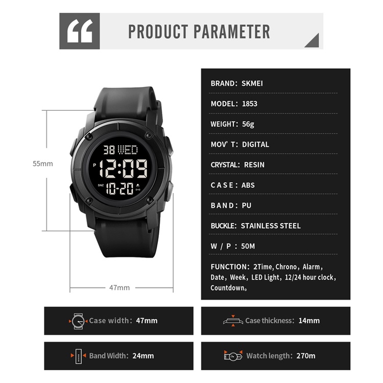 Đồng Hồ Điện Tử Thể Thao SKMEI 1853 Chống Nước Cho Nam