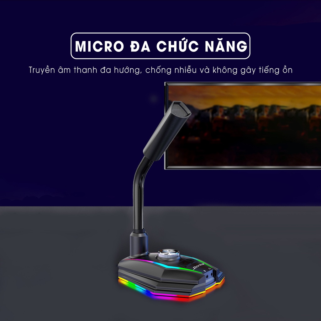 Micro thu âm để bàn SIDOTECH M2 led rgb mic lọc âm chống ồn quay 360 độ cổ ngỗng livestream trò chuyện máy tính laptop