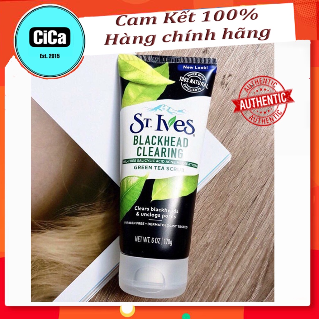 Tẩy Da Chết Làm Sạch Mụn Đầu Đen Chiết Xuất Trà Xanh St.Ives Blackhead Clearing Green Tea Scrub 170g