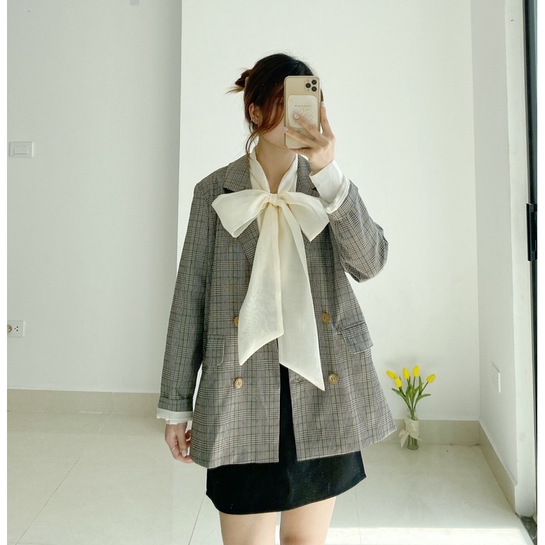 Khoác kẻ Blazer thiết kế by TeamLu 2 lớp