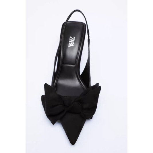 Zara Slingback da lộn đính nơ