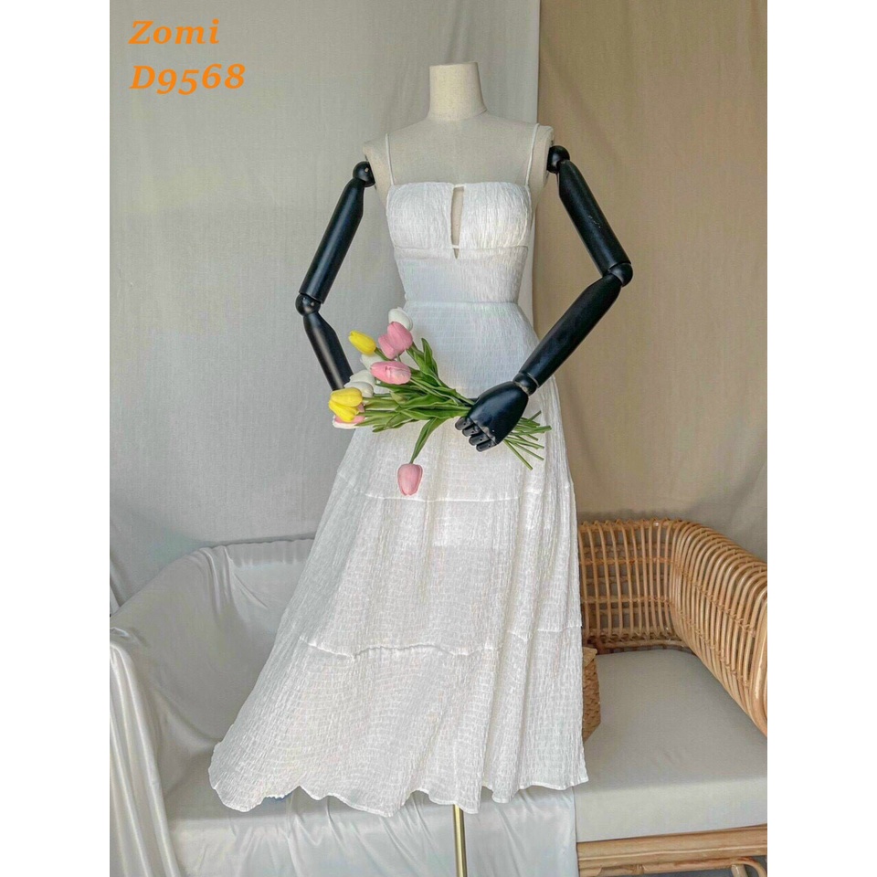 Đầm maxi đi biển hở lưng cổ yếm thiết kế ZOMI D9568