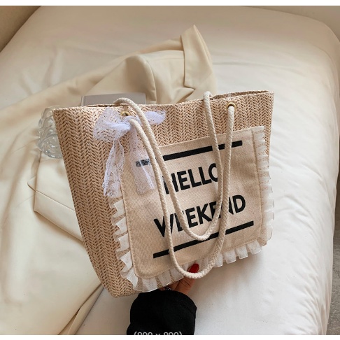 Túi Xách Vintage  Túi Đi Biển Phong Cách Trẻ Trung Phối Ren Nơ