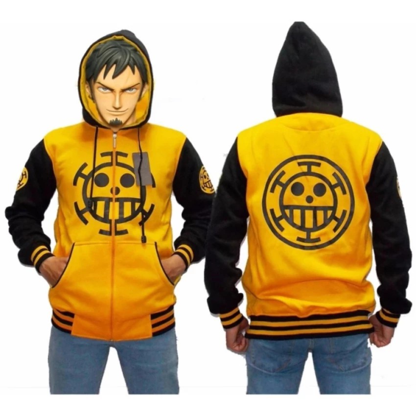 Áo Khoác Bóng Chày Có Mũ Trùm Đầu Hình Anime One Piece Trafalgar Law Màu Vàng