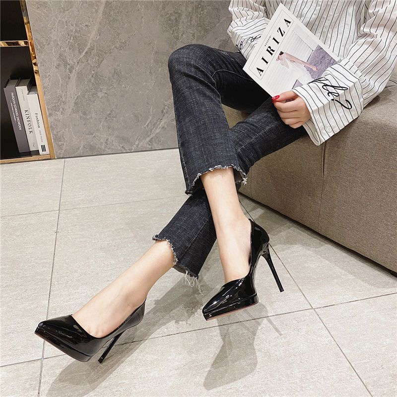 Giày Cao Gót 10CM 12cm Màu Đen Chống Nước Thời Trang Thu Đông 2022 Cho Nữ