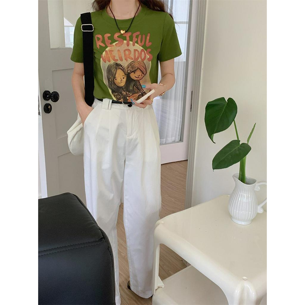 Áo Thun Dáng Ôm Ngắn Tay In Hoạt Hình Và Chữ Thời Trang Hè Cá Tính 63970