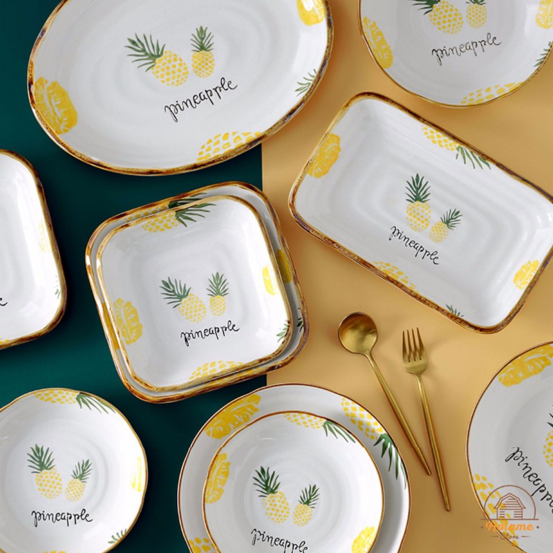 Đĩa sứ decor , dĩa sứ tròn đẹp họa tiết dứa Holame