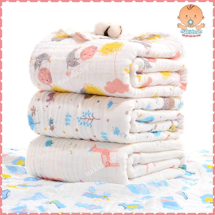 Khăn Tắm Xô Nhăn 6 Lớp 100% Cotton Sợi Tre Có Thể Dùng Làm Chăn Ủ Cho Bé Kích Thước 110x110cm - Hàng Nhập Khẩu