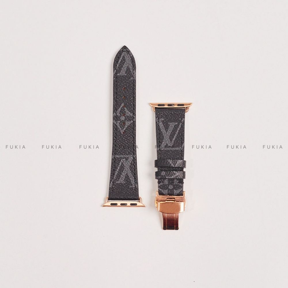Dây da thủ công IV chữ đen dành cho Apple Watch đồng hồ thông minh Series 1/2/3/4/5/6/7/SE FUKIA DDTC219