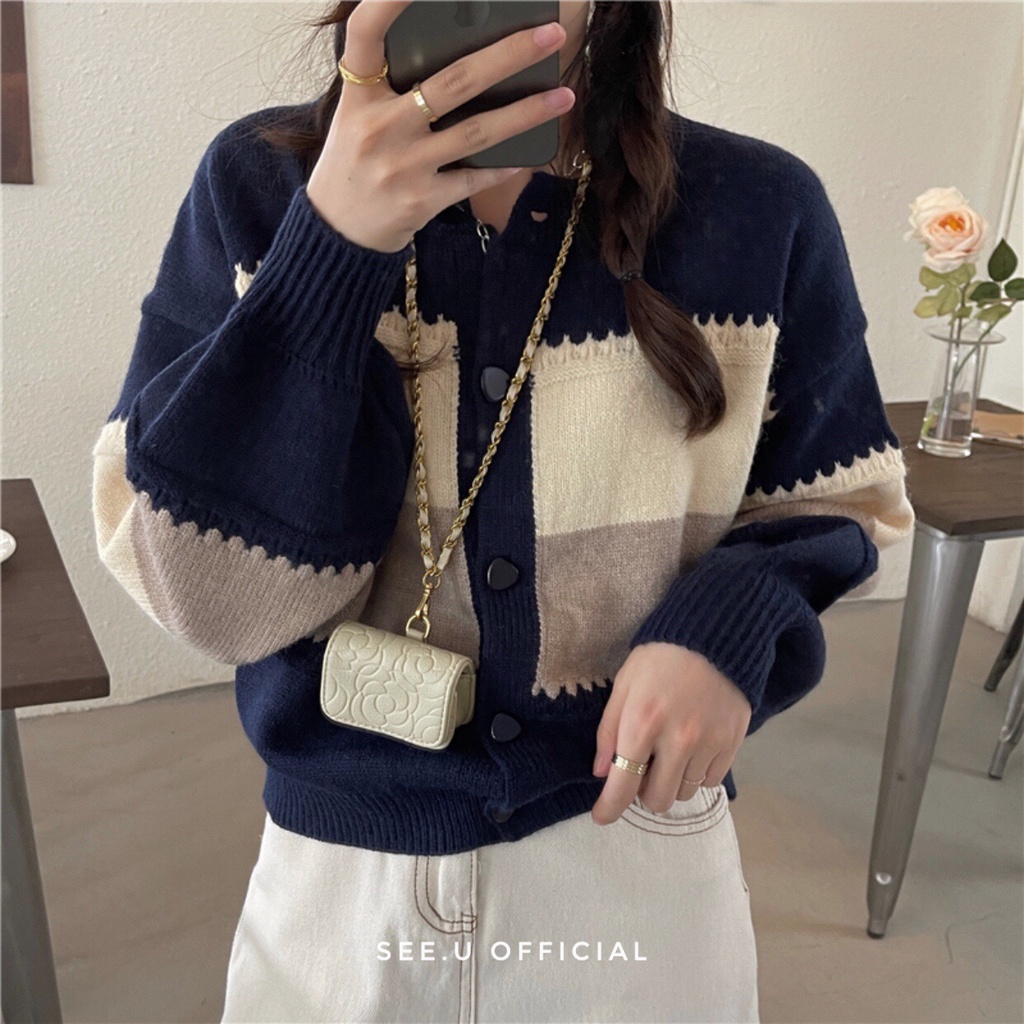 Áo Cardigan Len Dệt Kim Phối Màu - See.U Official | BigBuy360 - bigbuy360.vn