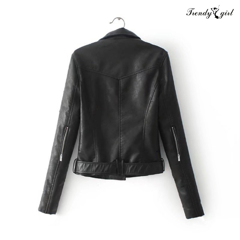 Áo khoác da giả tay dài màu trơn thời trang dành cho nữ