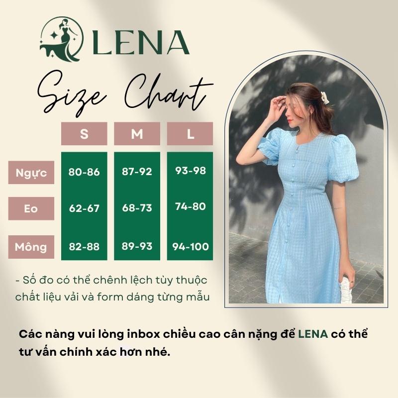 Đầm midi dáng dài tay phồng xẻ tà dự tiệc LENA nút bọc vải tiểu thư - D2187