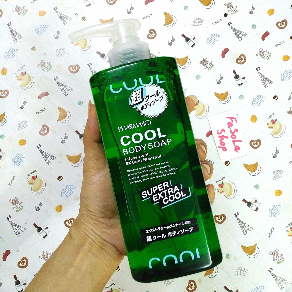 Bộ sữa tắm / dầu gội nam PHARMAACT Nhật Bản chai siêu to 600ml bạc hà mát lạnh cool bodysoap tonic shampoo