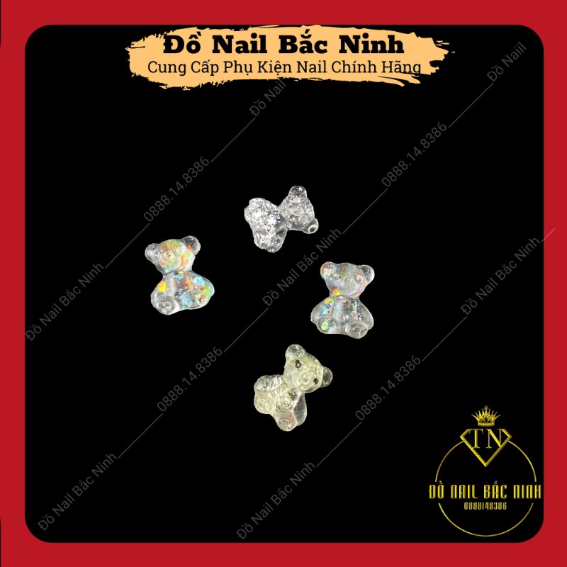 Charm Gấu Nail Thủy Tinh Trong Suốt Đính Móng Cực Xinh