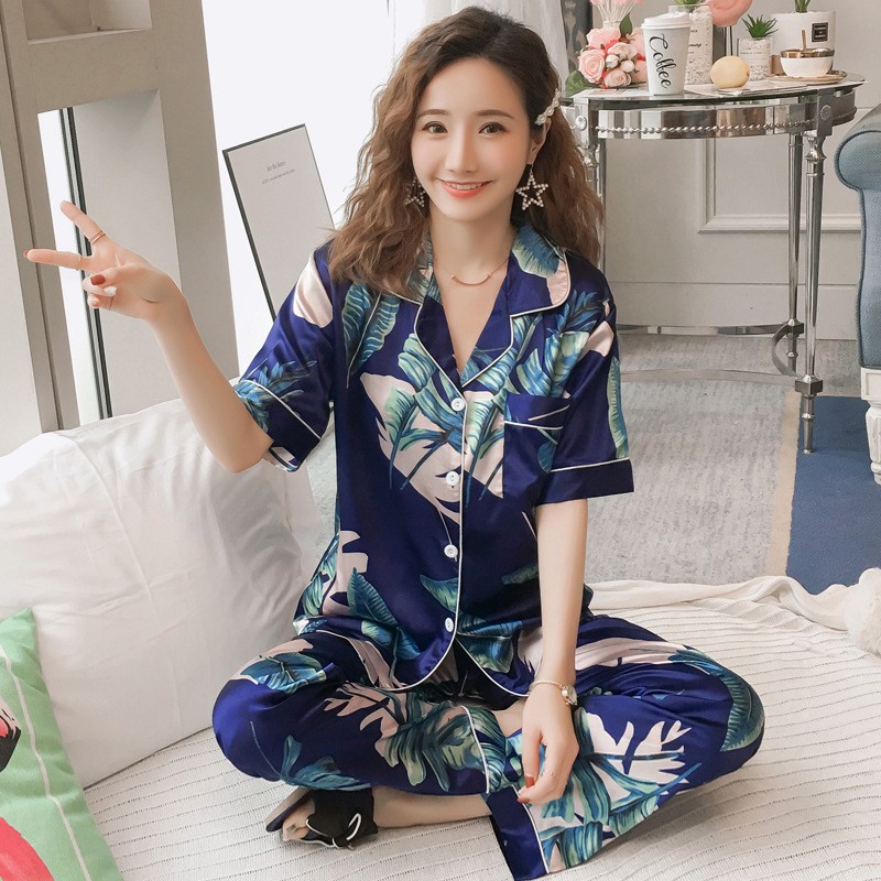 Set Đồ Ngủ Ngắn Vải Phi Bóng Cho Nữ Size M-5Xl