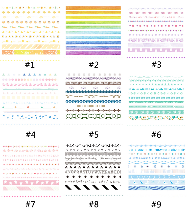 Bộ 10 Cuộn Băng Dính Washi Nhiều Màu Sắc Dùng Trang Trí Sổ Tay