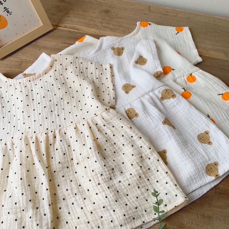 Váy babydoll vải xô muslin mềm mại cho bé