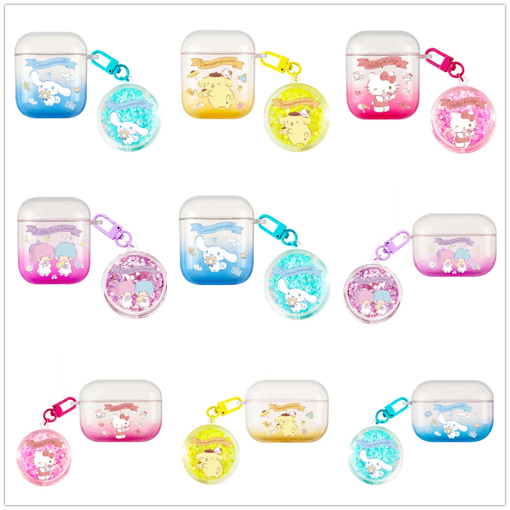 Airpods case Fashion Clear cases Sanrio Keychain Bag pendant Little twin stars Cinnamoroll Hello kitty Pom Pom Purin Portable ShockProof Protective Silicone Cover For Apple Pro gen 2 Wireless Bluetooth Earphone Headset Transparent Casing