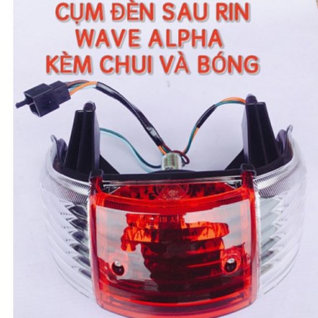 Cụm đèn sau Wave Anpha, W Thái, kèm đui và bóng (chóa hậu lái)