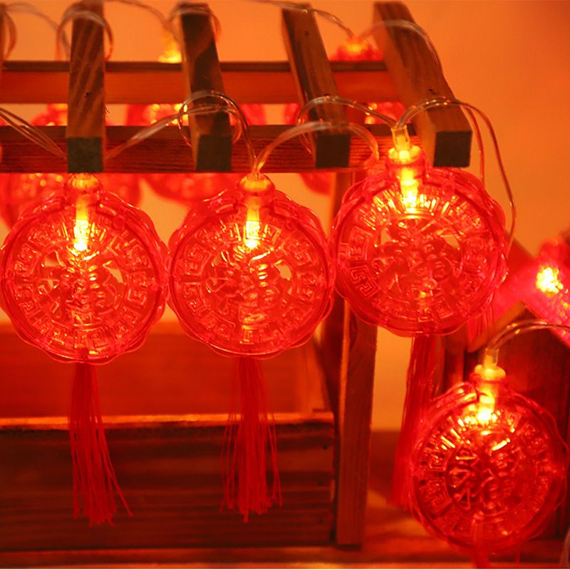 Dây đèn led lồng đèn pha lê, dây đồng tiền đỏ trang trí lễ Tết